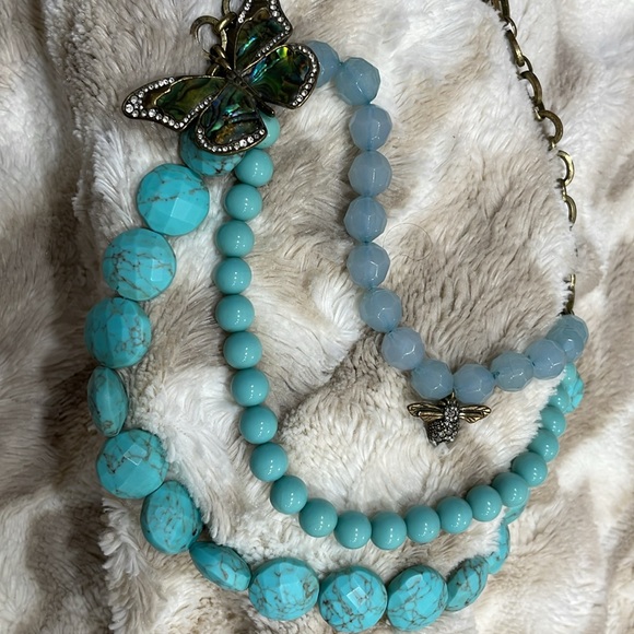 Fossil Rustic metal ~blue beads crystals - Picture 5 of 9